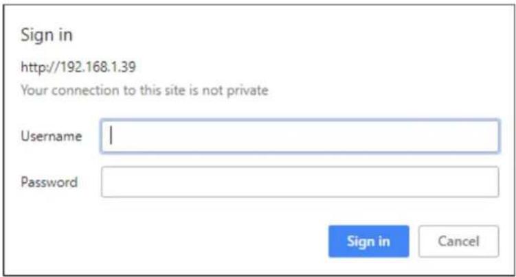 Sign in http://192.168.1.39 Your connection to this site is not private Username | Password Sign in Cancel