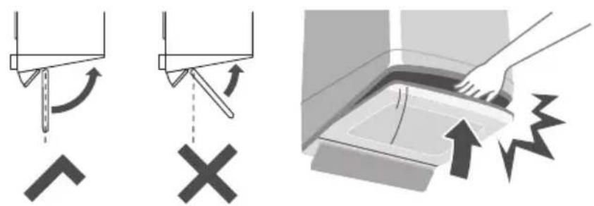 Diagram illustrating three steps of a mechanical or electrical component: press, press, and press with directional arrows indicating motion.