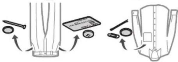 Diagram illustrating the step-by-step assembly of a device with labeled parts and directional arrows indicating motion.