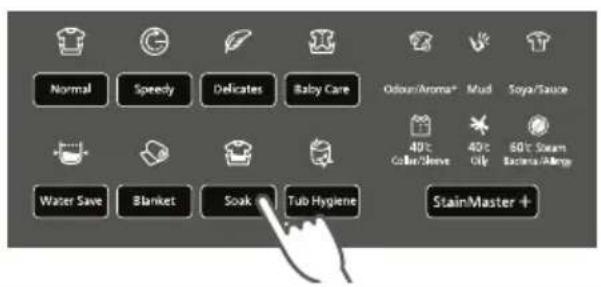 Normal Speedy Delicates Baby Care Oloos/Aroma* Mud Soya/Sauce Water Save Blanket Soak Tub Hygiene 40°C Color/Slave 40°C Grip 60°C Steam Bacena/Alma StainMaster + Hand