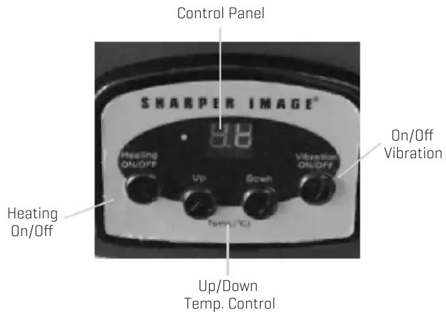 Control Panel SHARPER IMAGE® 88 Heating ON/OFF Up Down Vibration On/OFF On/Off Vibration Heating On/Off Up/Down Temp. Control Temp. (°C)