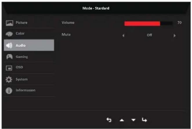 Mode - Standard Picture Volume 70 Color Mute Off Audio Gaming O3D System Information