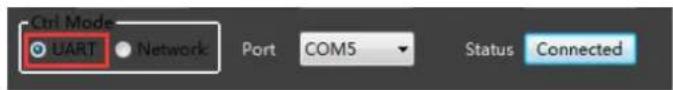 Ctrl Mode UART Network Port COM5 Status Connected