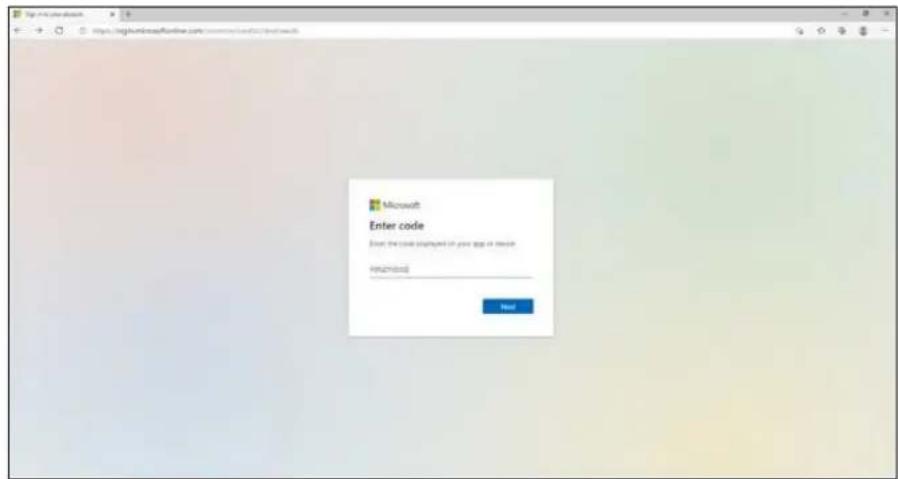 Microsoft Enter code Enter the code displayed in your app or remote New/mixed Next