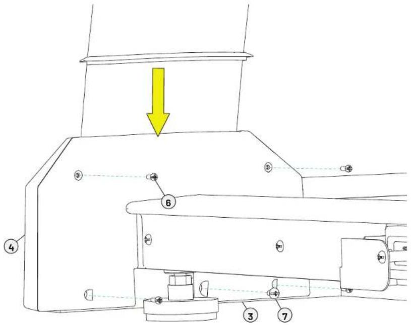 Technical diagram of a mechanical device with numbered components and a yellow arrow indicating direction or force.