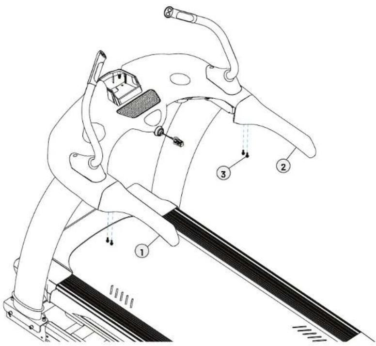 Technical diagram of a treadmill with numbered parts for identification