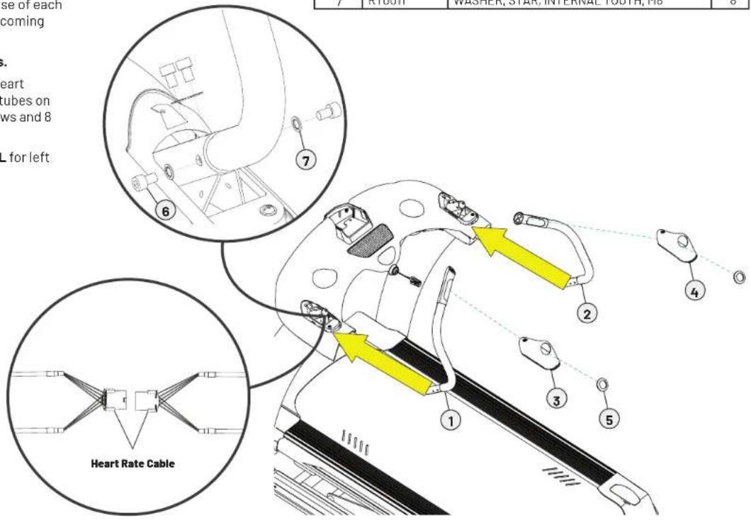 use of each coming s. heart tubes on ws and 8 - for left Heart Rate Cable 1 2 3 4 5 6 7 RHOH WASER, STAR, INTERNAL TOOTH, NO 0
