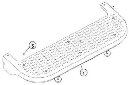 Technical diagram of a perforated metal plate with numbered annotations pointing to features.