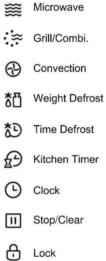 Microwave Grill/Combi. Convection Weight Defrost Time Defrost Kitchen Timer Clock Stop/Clear Lock