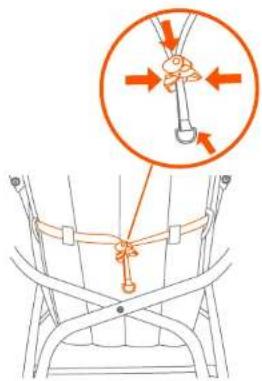 Diagram illustrating a climbing safety harness with an inset showing a gear mechanism and directional arrows indicating motion.
