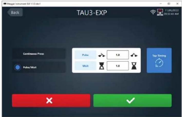 Magyar Instrument GB 1.0 Order1 Back TAU3-EXP Continuous Press Pulse/Wait Pulse 1.0 Wait 1.0 Top Timing X ✓ 11/05/2022 09:32:40 AM