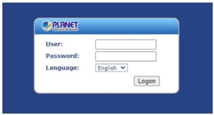 PLANET Internet Explorer User: Password: Language: English ▼ Logon