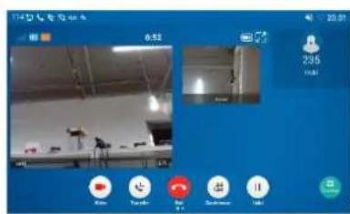 Screenshot of a smart room interface with real-time camera, display, and status bar showing time and battery status
