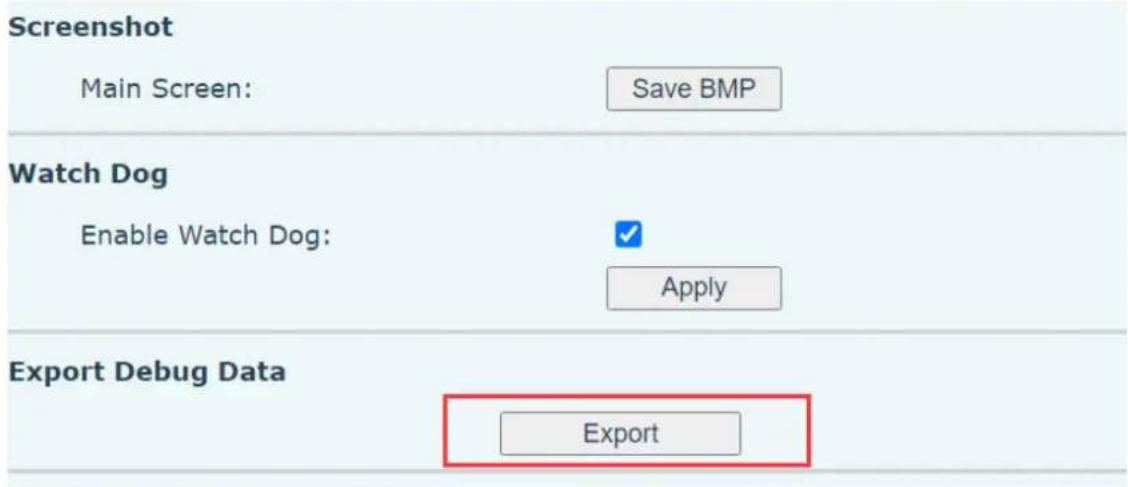 Screenshot Main Screen: Save BMP Watch Dog Enable Watch Dog: ✓ Apply Export Debug Data Export