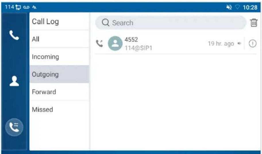 Call Log All Incoming Outgoing Forward Missed Search 4552 114@SIP1 19 hr. ago