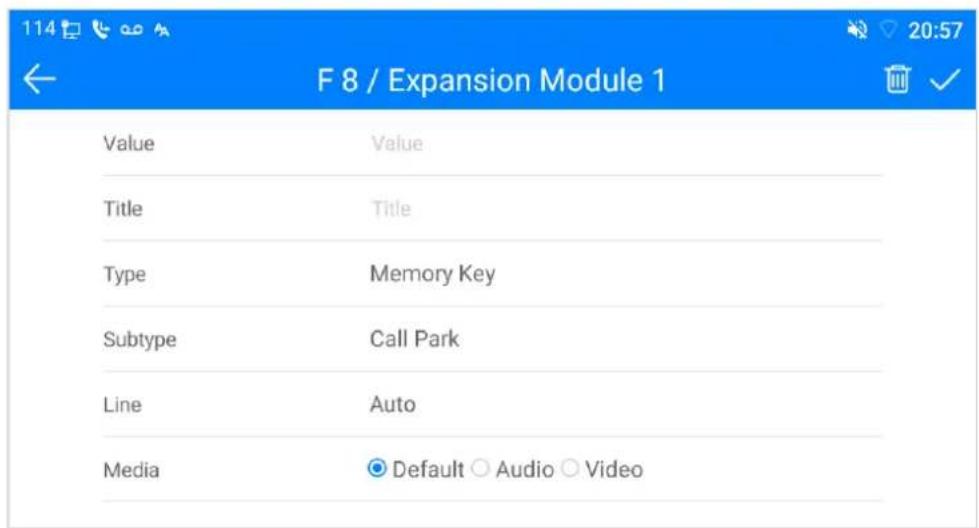 114 F8 / Expansion Module 1 20:57 ← Value Value Title Title Type Memory Key Subtype Call Park Line Auto Media Default Audio Video