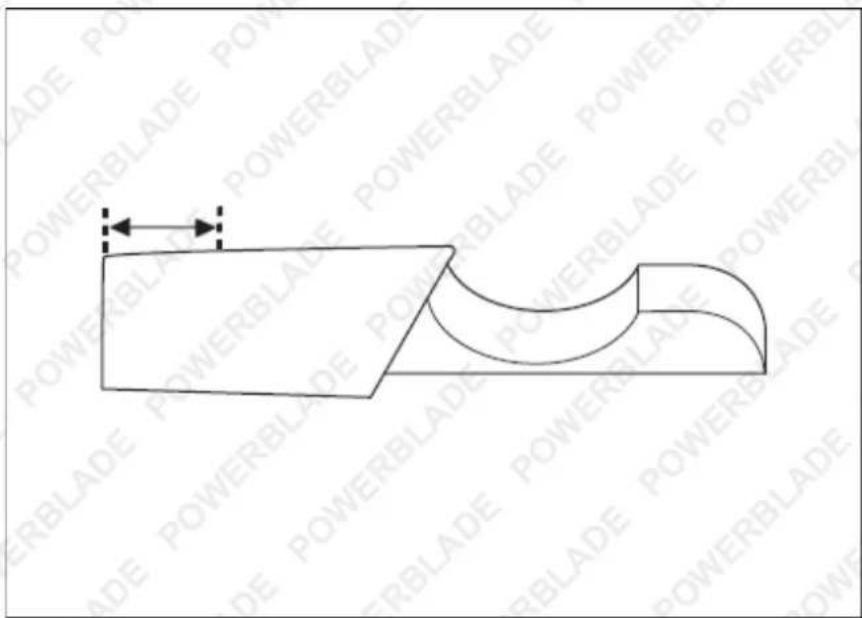 Technical diagram showing a mechanical part with dimension annotation and repeated 'POWERBLADE' watermark text.