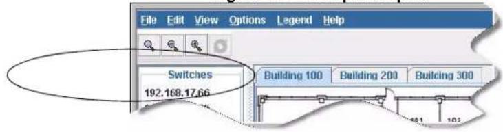 File Edit View Options Legend Help Switches 192.168.17.66 Building 100 Building 200 Building 300 101 102