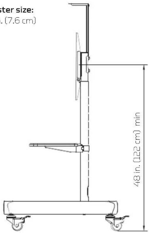 ater size: . (7.6 cm) 48 in. (122 cm) min