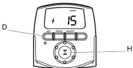 D + 15 SET PROG ON/OFF H