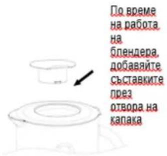 По време на работа на блендера, добавяйте съставките през отвора на капака