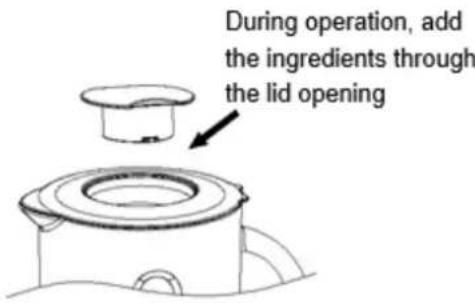 During operation, add the ingredients through the lid opening