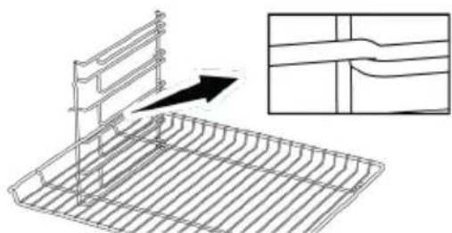 Technical line drawing of a metal tray with a bracket and an inset showing a cross-section of a structural component (no text or symbols)
