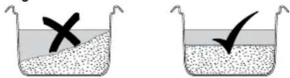 Diagram showing two beakers with different liquid levels and a cross symbol, likely illustrating a chemical or physical process.