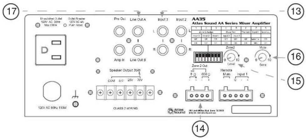 17 Un switching 3.5V Max 500W Ovali Resistor 120V AC 50Hz 120V AC 4A Pump Reset Pre Out Line Out A Input 3 Input 2 AA35 Atlas Sound AA Series Mixer Amplifier 1 2 3 4 5 6 7 8 9 10 11 12 13 14 15 16 17 18 19 20 21 22 23 24 25 26 27 28 29 30 31 32 33 34 35 36 37 38 39 40 41 42 43 44 45 46 47 48 49 50 51 52 53 54 55 56 57 58 59 60 61 62 63 64 65 66 67 68 69 70 71 72 73 74 75 76 77 78 79 80 81 82 83 84 85 86 87 88 89 90 91 92 93 94 95 96 97 98 99 100 101 102 103 104 105 106 107 108 109 110 111 112 113 114 115 116 117 118 119 120 121 122 123 124 125 126 127 128 129 130 131 132 133