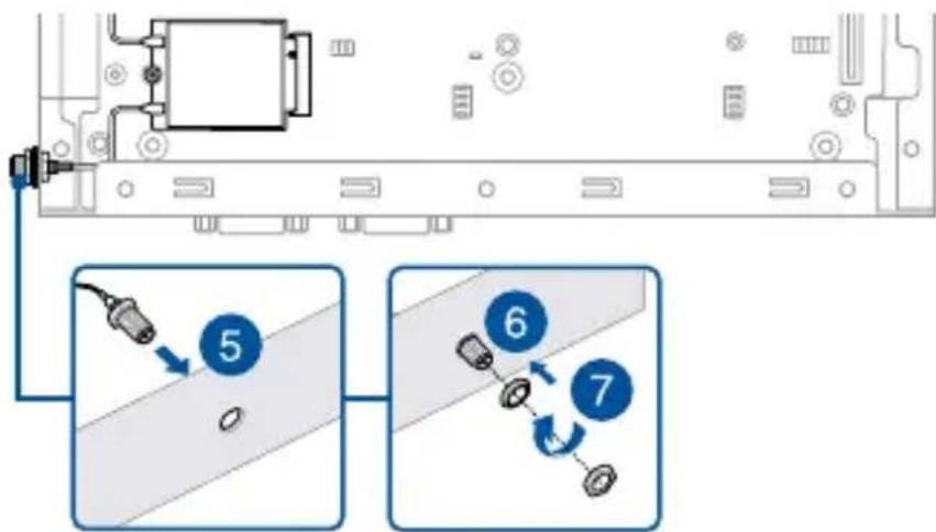 Diagram showing a device assembly with numbered steps and component placement, likely illustrating a mechanical or electrical setup.