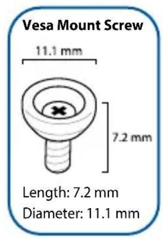 Vesa Mount Screw 11.1 mm 7.2 mm Length: 7.2 mm Diameter: 11.1 mm