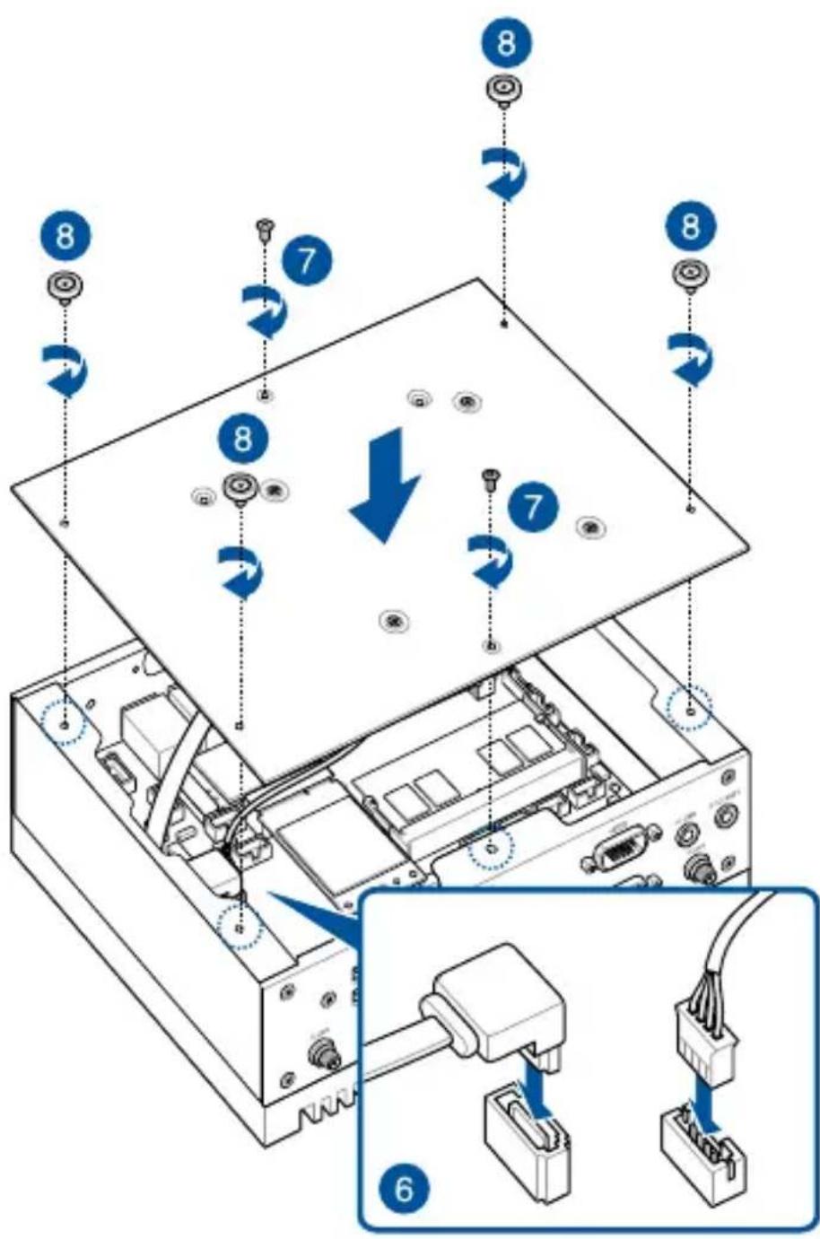 Diagram of an electronic device showing internal components with numbered labels and directional arrows indicating assembly or operation.