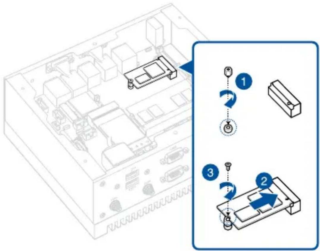 Technical diagram showing assembly steps of an electronic device with labeled components and directional arrows indicating motion.