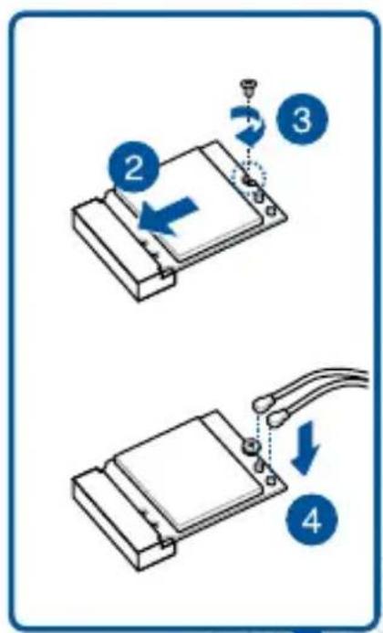 Diagram showing four-step assembly steps of a device with labeled components and directional arrows indicating motion.