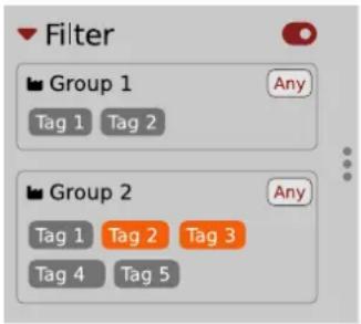 Filter Group 1 Any Tag 1 Tag 2 Group 2 Any Tag 1 Tag 2 Tag 3 Tag 4 Tag 5