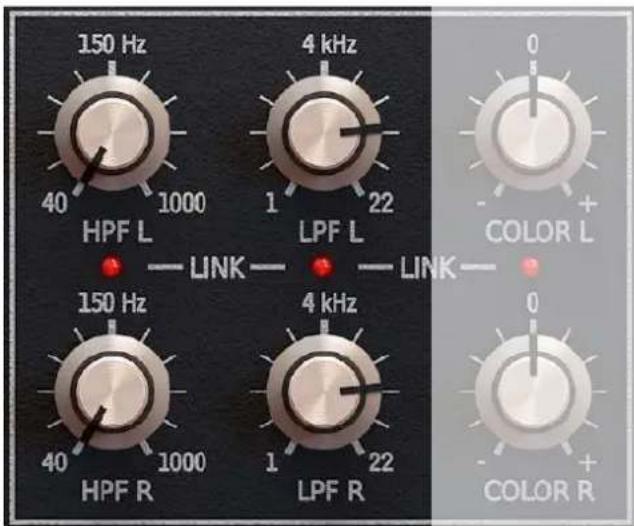 150 Hz 4 kHz HPF L 1000 40 22 LPF L - LINK- - LINK- COLOR L 150 Hz 4 kHz HPF R 1000 40 22 LPF R 1 - LINK- - LINK- COLOR R