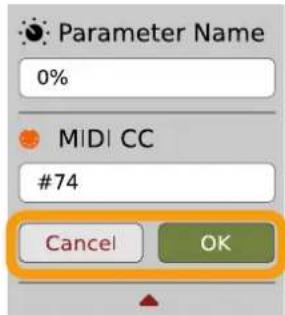 Parameter Name 0% MIDI CC #74 Cancel OK