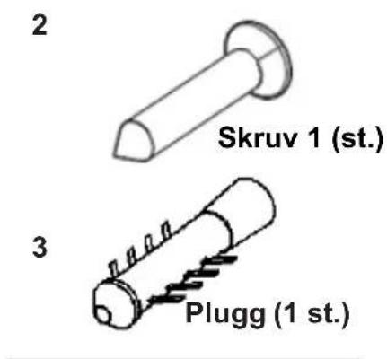 2 Skruv 1 (st.) 3 Plugg (1 st.)