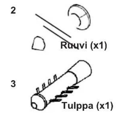 2 Ruuvi (x1) 3 Tulppa (x1)