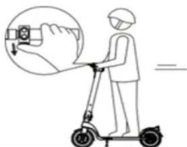 Diagram showing a person using a scooter with a magnified view of the hand holding a camera, indicating correct or incorrect action.