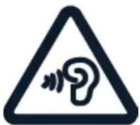 Warning sign with sound wave icon inside triangle, indicating alert or notification