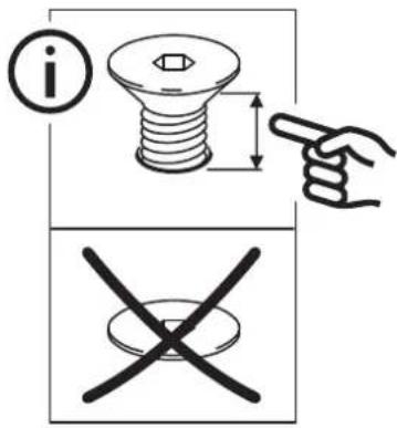 Diagram illustrating screw and nut assembly with labeled parts and instructional icons