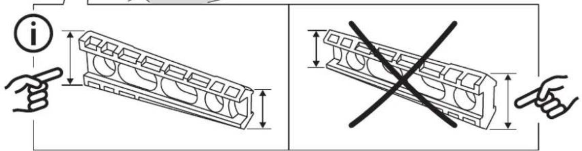 Technical diagram showing two views of a mechanical component with dimension annotations and hand gesture indicators.