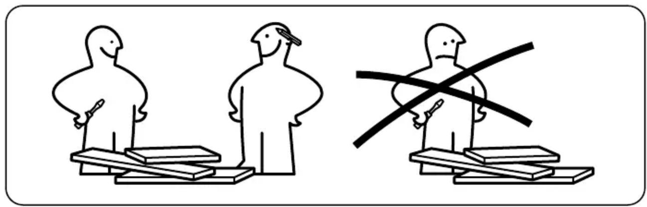 Illustration showing three figures with different shapes and crossed-out lines, possibly representing a construction or safety scenario.