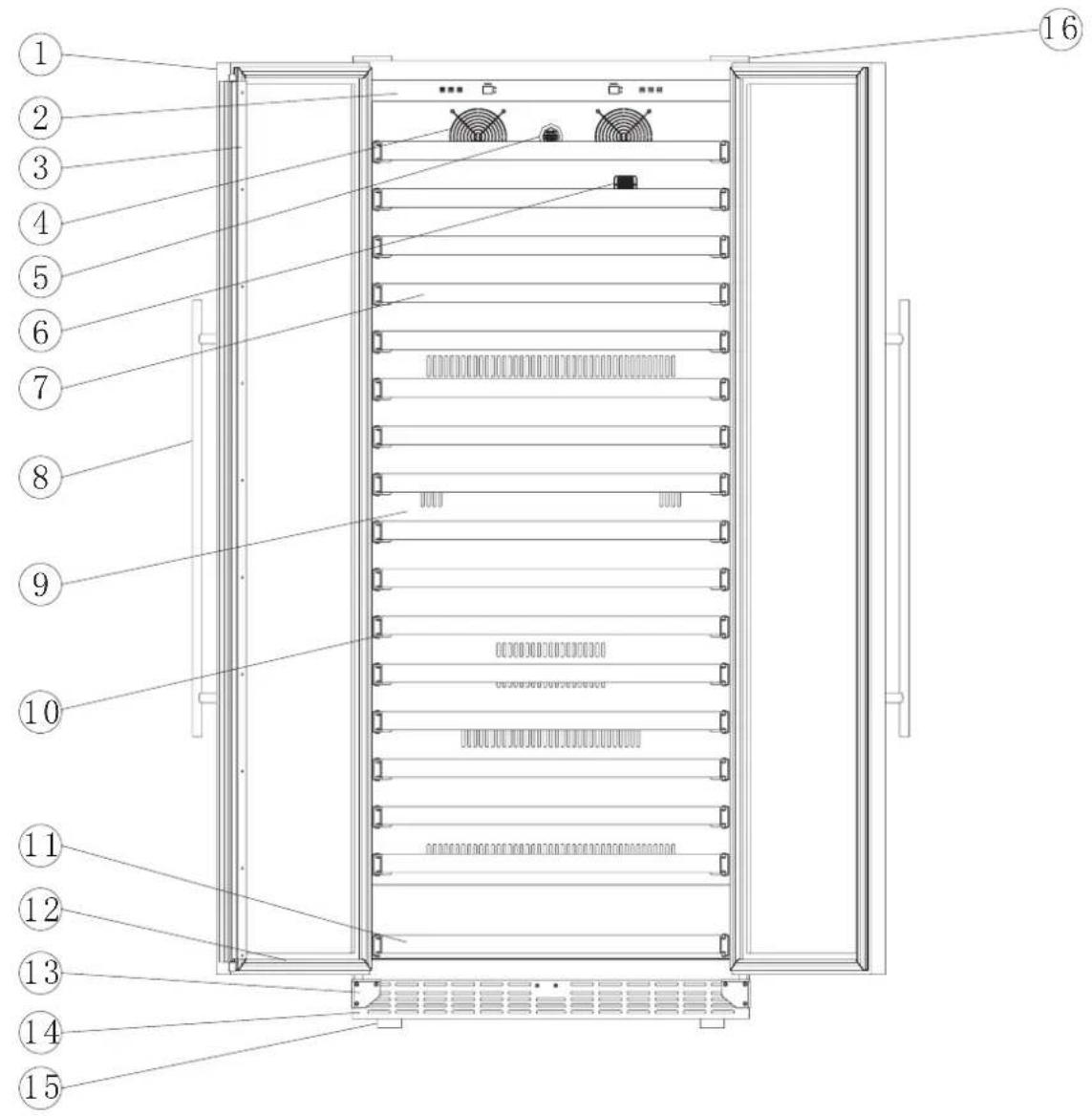 Technical diagram of a server rack with numbered components for identification and assembly reference.