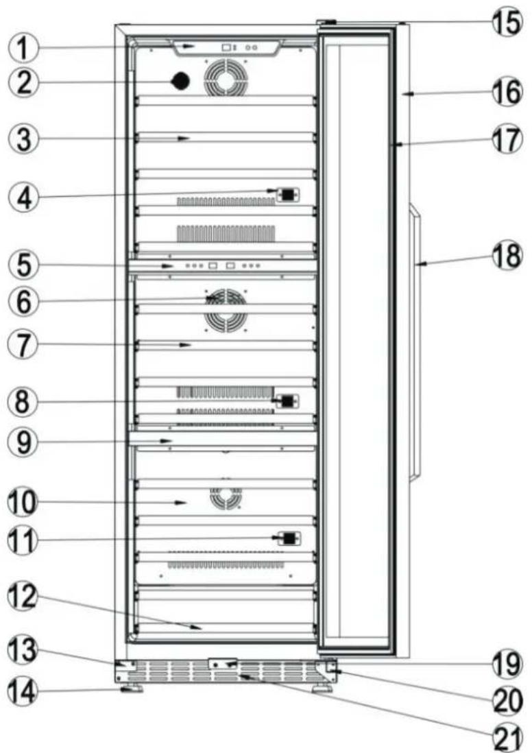 Technical diagram of a server rack with numbered components for identification