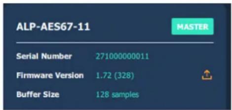 ALP-AES67-11 MASTER Serial Number 271000000011 Firmware Version 1.72 (328) Buffer Size 128 samples