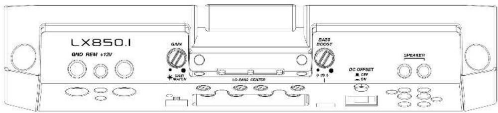 LX850.1 GND REM +12V GAIN BASW MATCH 10-ANCE CENTER BASS BOOST DC OFFSET OFF ON SPEAKER