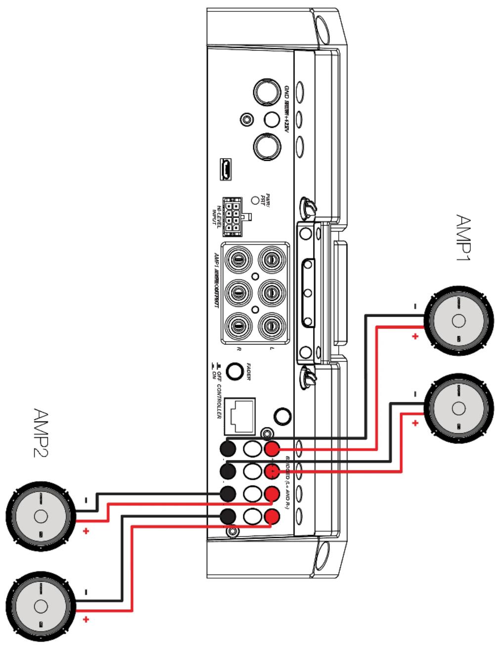 AMPS + - + - AMPS2 5.0000 (L + AND R) OFF CONTROLLER R POWER L AMP1 &MISSEADYOUT N-LEVEL INPUT PWR PWR GND REMS+32V AMP1