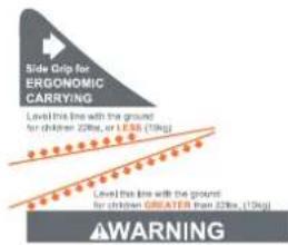 Side Grip for ERGONOMIC CARRYING Level the line with the ground for children 200x or 17.56 (10kg) Level the line with the ground for children greater than 200x (17.56) WARNING